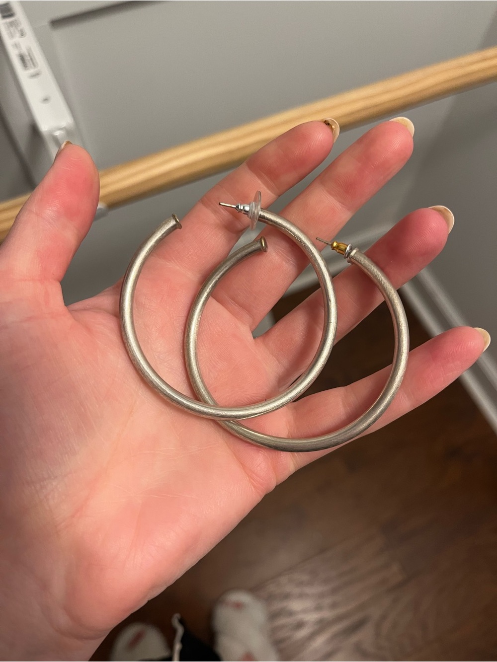 Matte Silver Hoop Earrings - Classic Women's Hoops